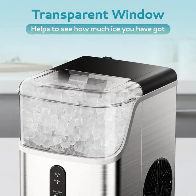 Alt view image 4 of 7 - Nugget Ice Makers Countertop, Pebble Ice Maker Machine with 35lbs/24H Soft Ice, Self-Cleaning Sonic Ice Maker with Ice Scoop&Basket, Pellet Ice Maker for Home/Kitchen/Office(Stainless Steels)