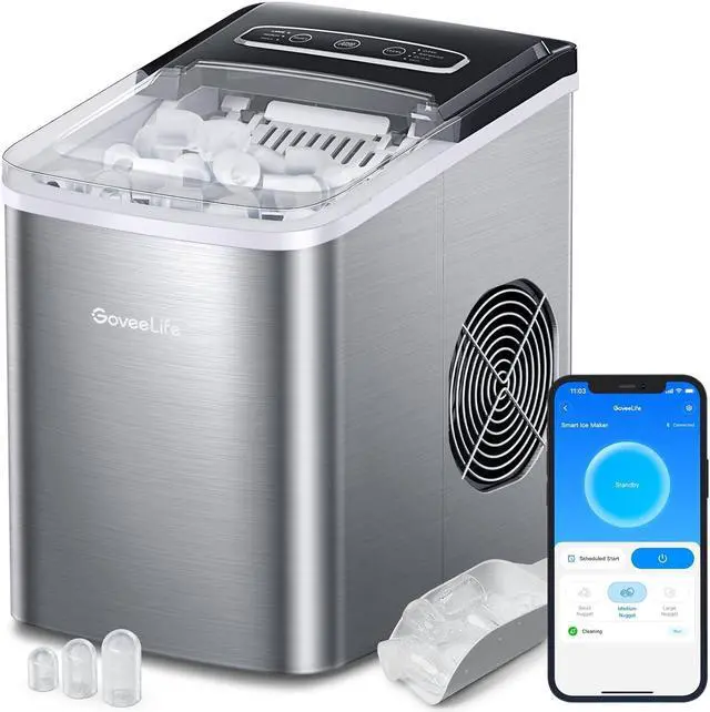 Main image of Smart Countertop Ice Makers, Portable Ice Maker Machine with Self-Cleaning, 6 Mins 9 Bullet Ice, 26lbs/24Hrs, Voice Remote for Home Kitchen Party Camping, with Ice Scoop Stainless Silver