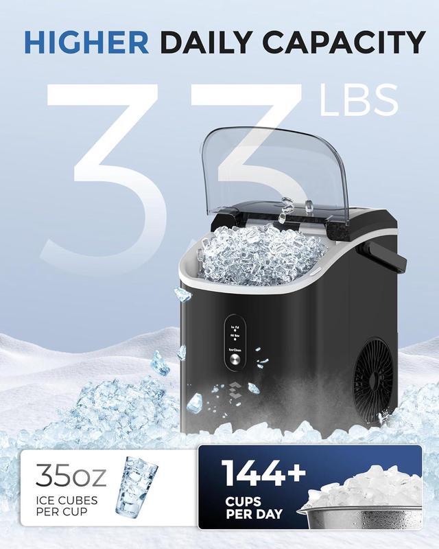 Alt view image 3 of 6 - Nugget Ice Maker Countertop,Chewable Pellet Ice, 33LBS/24H,Compact Self-Cleaning Ice Machine with Ice BagsPebble Ice Maker for Home, Kitchen, RV, Camping