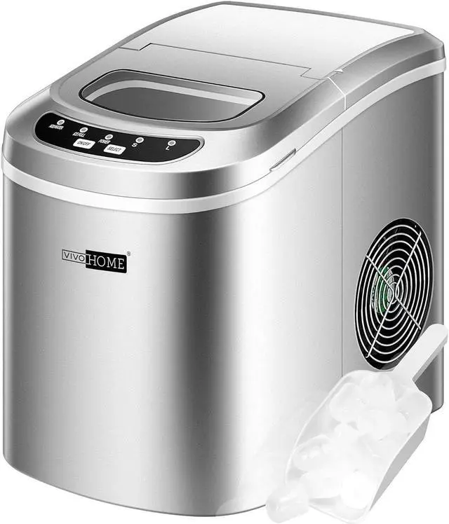 Main image of Electric Portable Compact Countertop Automatic Ice Cube Maker Machine with Hand Scoop and Self Cleaning Function 26lbs/day Silver