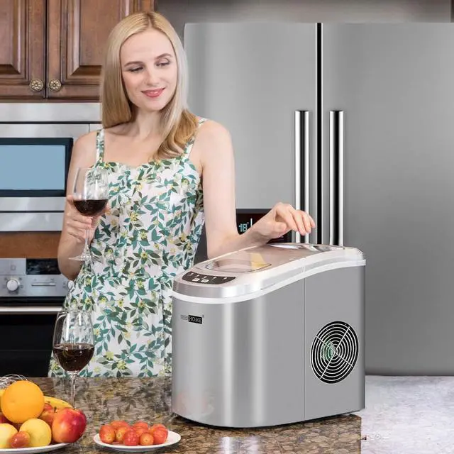 Alt view image 2 of 7 - Electric Portable Compact Countertop Automatic Ice Cube Maker Machine with Hand Scoop and Self Cleaning Function 26lbs/day Silver