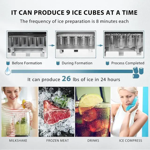 Alt view image 3 of 7 - Electric Portable Compact Countertop Automatic Ice Cube Maker Machine with Hand Scoop and Self Cleaning Function 26lbs/day Silver