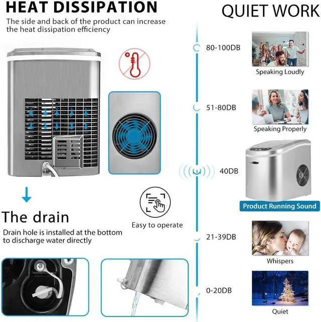 Alt view image 4 of 7 - Electric Portable Compact Countertop Automatic Ice Cube Maker Machine with Hand Scoop and Self Cleaning Function 26lbs/day Silver