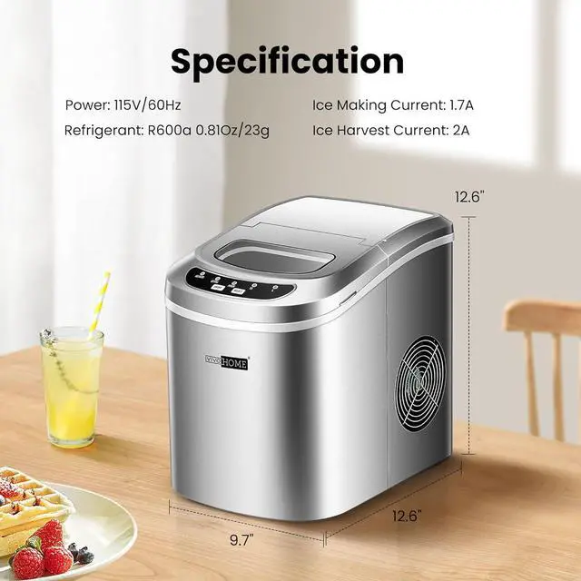 Alt view image 7 of 7 - Electric Portable Compact Countertop Automatic Ice Cube Maker Machine with Hand Scoop and Self Cleaning Function 26lbs/day Silver