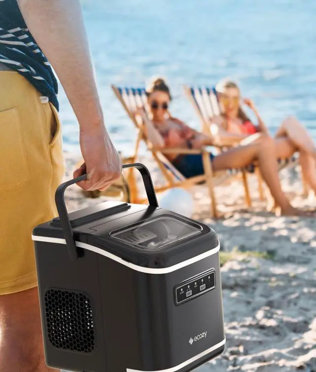 Alt view image 6 of 7 - Countertop Ice Maker, Portable Ice Maker with Self-Cleaning, 9 Bullet Ice Cubes in 6 Mins, 26lbs/24Hrs, Ice Maker Machine with Ice Bags, Handle, Standing Scoop and Basket, Black