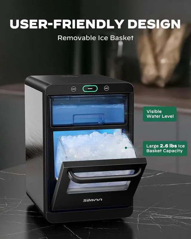 Alt view image 2 of 7 - Nugget Ice Maker Countertop -  Pebble Ice Maker Machine Crushed Ice, Pellet Ice 44 lbs per Day, Pull-Out Water Tank and Removable Ice Basket for Home, Kitchen, Stainless Steel