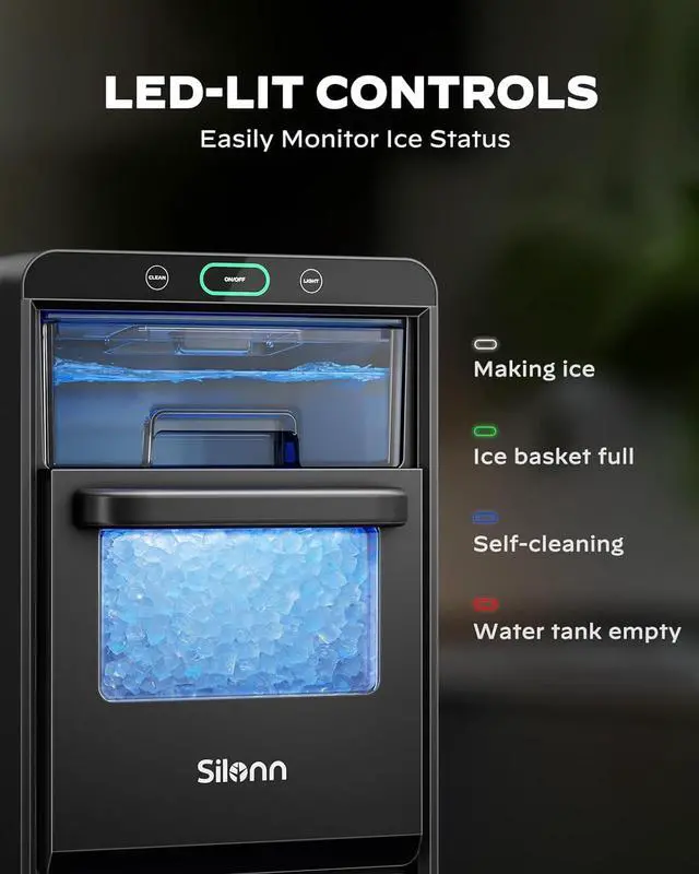 Alt view image 4 of 7 - Nugget Ice Maker Countertop -  Pebble Ice Maker Machine Crushed Ice, Pellet Ice 44 lbs per Day, Pull-Out Water Tank and Removable Ice Basket for Home, Kitchen, Stainless Steel