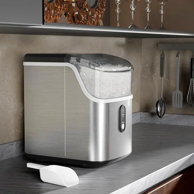 Alt view image 7 of 7 - Nugget Ice Makers Countertop, 35lbs/Day Pebble Ice Maker Machine with Sonic Ice, Self-Cleaning Countertop ice Maker with Ice Scoop and Ice Basket for Home & Kitchen(Stainless Steels Silver)