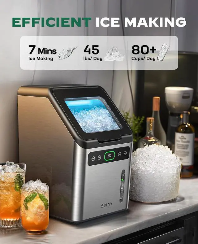 Alt view image 3 of 7 - Nugget Ice Maker - Timer Ice Machine with Self-Cleaning, 44lbs per Day Pebble Ice Maker with Soft Chewable Ice, One-Click Operation Ice Machine for Home, Kitchen, Office