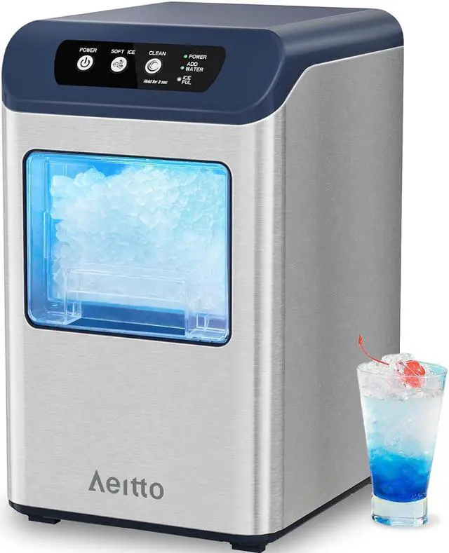 Main image of Aeitto Nugget Ice Maker Countertop, 55 lbs/Day, Chewable Ice Maker, Rapid Ice Release in 5 Mins, Auto Water Refill, Self-Cleaning, Stainless Steel Housing Ice Machine, Blue