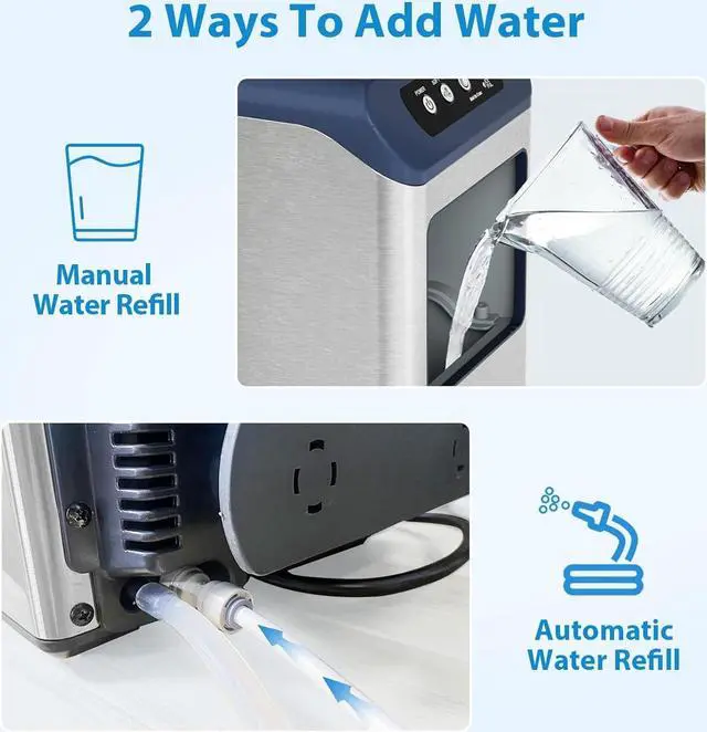 Alt view image 5 of 6 - Aeitto Nugget Ice Maker Countertop, 55 lbs/Day, Chewable Ice Maker, Rapid Ice Release in 5 Mins, Auto Water Refill, Self-Cleaning, Stainless Steel Housing Ice Machine, Blue