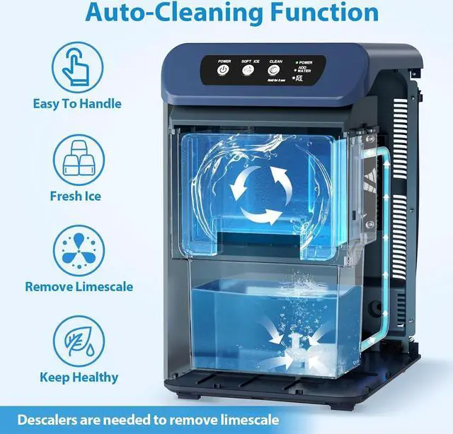 Alt view image 6 of 6 - Aeitto Nugget Ice Maker Countertop, 55 lbs/Day, Chewable Ice Maker, Rapid Ice Release in 5 Mins, Auto Water Refill, Self-Cleaning, Stainless Steel Housing Ice Machine, Blue