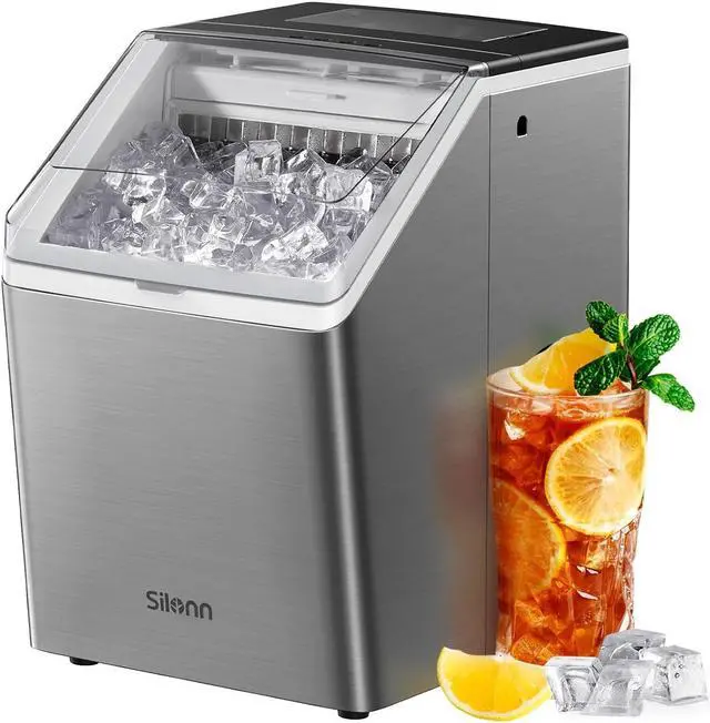 Main image of Ice Makers Countertop, 44lbs Per Day, 2 Ways to Add Water, Auto Self-Cleaning, Stainless Steel Ice Machine for Home Office Bar Party