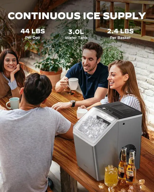 Alt view image 2 of 7 - Ice Makers Countertop, 44lbs Per Day, 2 Ways to Add Water, Auto Self-Cleaning, Stainless Steel Ice Machine for Home Office Bar Party