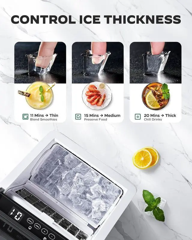 Alt view image 5 of 7 - Ice Makers Countertop, 44lbs Per Day, 2 Ways to Add Water, Auto Self-Cleaning, Stainless Steel Ice Machine for Home Office Bar Party
