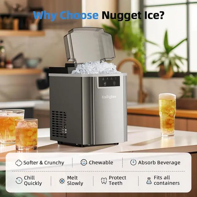 Alt view image 3 of 6 - Nugget Ice Maker Countertop - 45lbs/24H, 5mins Making Soft Chewable Pellet Ice - Self-Cleaning, Sonic Ice, Pebble Ice Machine for Home Kitchen,Office - Stainless Steel