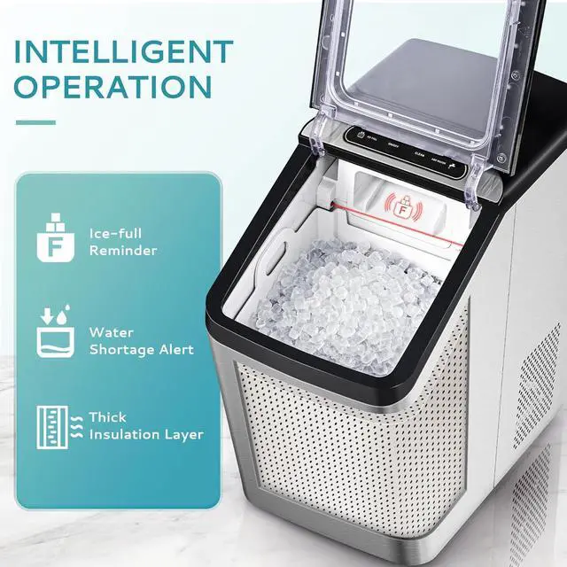 Alt view image 6 of 7 - Nugget Ice Maker Countertop, Max 34lbs/Day, 2 Way Water Refill, Self-Cleaning Pebble Ice Maker Machine with 3Qt Reservoir, Ideal for Home, Office, Bar, and Party. (Silver)