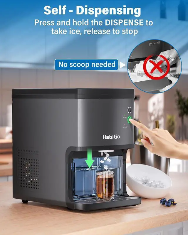 Alt view image 2 of 7 - Nugget Ice Maker, Self-dispensing Countertop Ice Maker, Pebble Ice Machine with 3L Detachable Water Tank, 33lbs Chewable Ice Cubes /24H, Electric Pellet Ice Maker with Self-cleaning Function