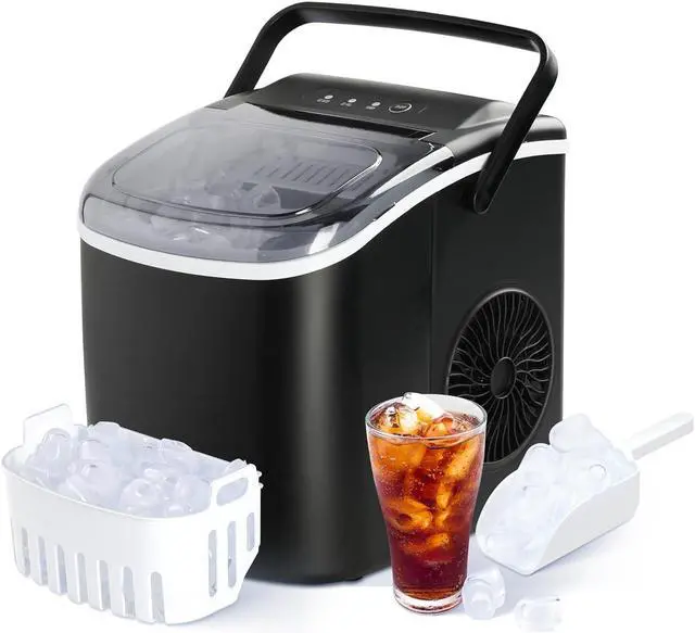 Main image of Simple Deluxe Countertop Ice Maker Machine, 6 Mins 9 Bullet Ice, 26lbs Ice Per Day, 13.7lbs, Self-cleaning Ice Maker with Handle, Basket, Spoon, for Home Office Party, Black