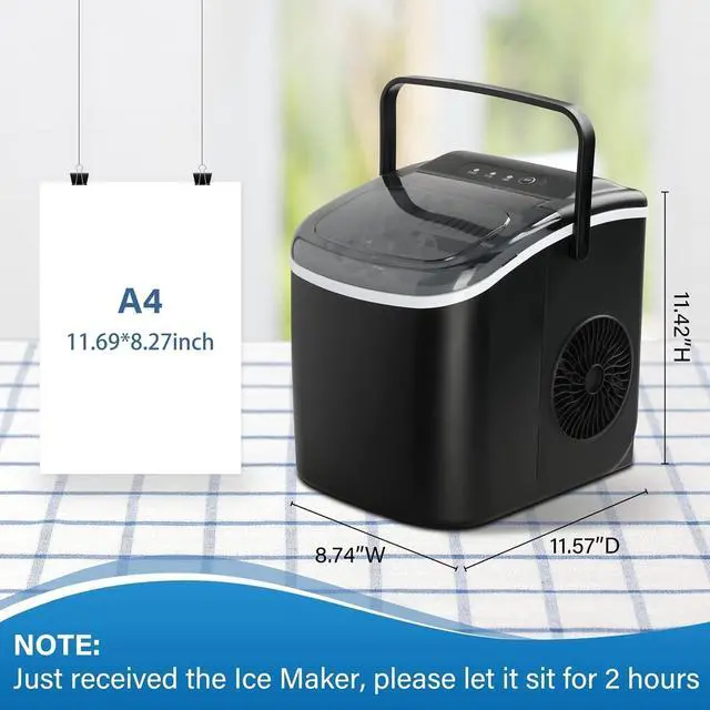 Alt view image 4 of 4 - Simple Deluxe Countertop Ice Maker Machine, 6 Mins 9 Bullet Ice, 26lbs Ice Per Day, 13.7lbs, Self-cleaning Ice Maker with Handle, Basket, Spoon, for Home Office Party, Black