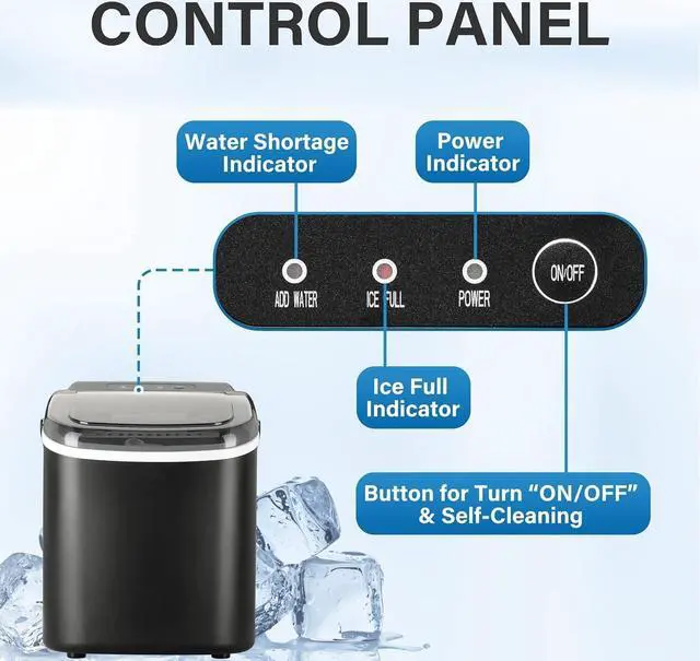 Alt view image 3 of 4 - Simple Deluxe Countertop Ice Maker Machine, 6 Mins 9 Bullet Ice, 26lbs Ice Per Day, 13.7lbs, Self-cleaning Ice Maker with Handle, Basket, Spoon, for Home Office Party, Black