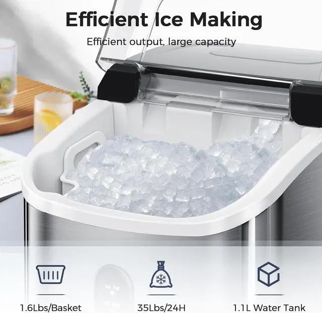 Alt view image 2 of 7 - Nugget Ice Makers Countertop,Portable Pebble Ice Maker Machine with Soft Chewable Ice,35Lbs/24H,One-Click Operation,Self-Cleaning,Crushed Ice Maker for Home/Kitchen(Stainless Steels Silver)