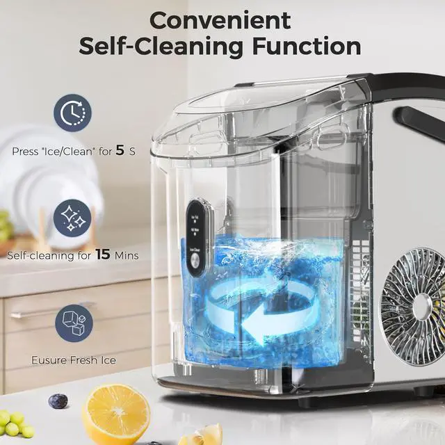 Alt view image 4 of 7 - Nugget Ice Makers Countertop,Portable Pebble Ice Maker Machine with Soft Chewable Ice,35Lbs/24H,One-Click Operation,Self-Cleaning,Crushed Ice Maker for Home/Kitchen(Stainless Steels Silver)
