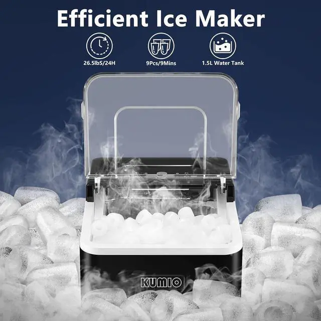 Alt view image 2 of 7 - Ice Makers Countertop, 9 Bullets Ready in 9 Mins, 26.5 Lbs/24 Hrs, Ice Machine with Self-Cleaning, Removable Ice Basket & Scoop, 2 Sizes of Bullet Ice for Kitchen Office Bar Party, Black