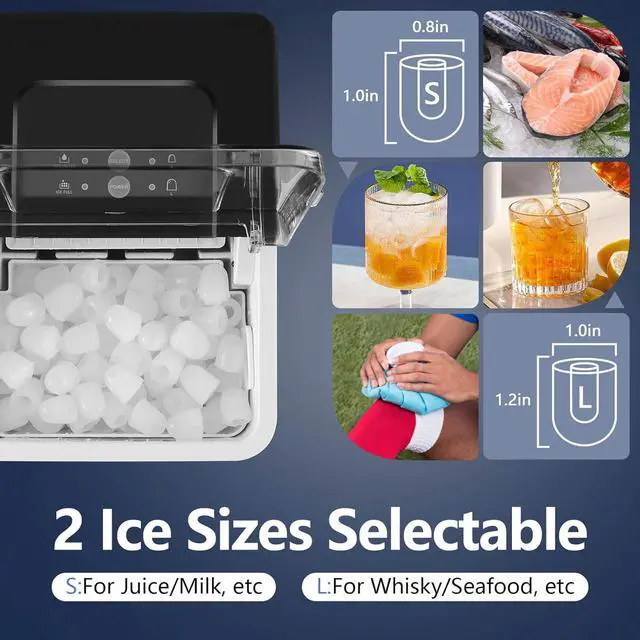 Alt view image 3 of 7 - Ice Makers Countertop, 9 Bullets Ready in 9 Mins, 26.5 Lbs/24 Hrs, Ice Machine with Self-Cleaning, Removable Ice Basket & Scoop, 2 Sizes of Bullet Ice for Kitchen Office Bar Party, Black