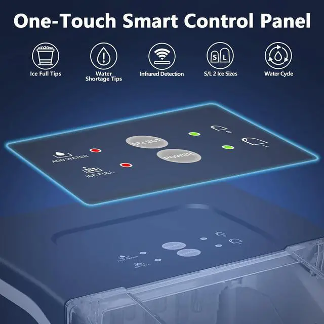 Alt view image 4 of 7 - Ice Makers Countertop, 9 Bullets Ready in 9 Mins, 26.5 Lbs/24 Hrs, Ice Machine with Self-Cleaning, Removable Ice Basket & Scoop, 2 Sizes of Bullet Ice for Kitchen Office Bar Party, Black