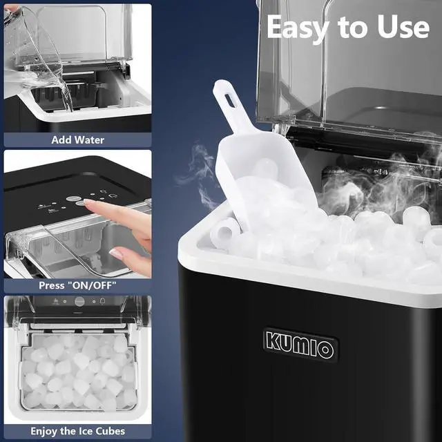 Alt view image 6 of 7 - Ice Makers Countertop, 9 Bullets Ready in 9 Mins, 26.5 Lbs/24 Hrs, Ice Machine with Self-Cleaning, Removable Ice Basket & Scoop, 2 Sizes of Bullet Ice for Kitchen Office Bar Party, Black