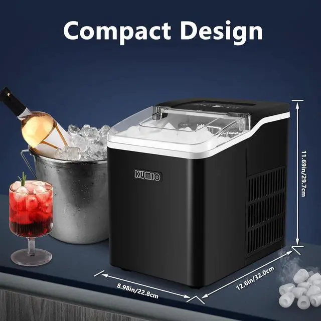 Alt view image 7 of 7 - Ice Makers Countertop, 9 Bullets Ready in 9 Mins, 26.5 Lbs/24 Hrs, Ice Machine with Self-Cleaning, Removable Ice Basket & Scoop, 2 Sizes of Bullet Ice for Kitchen Office Bar Party, Black
