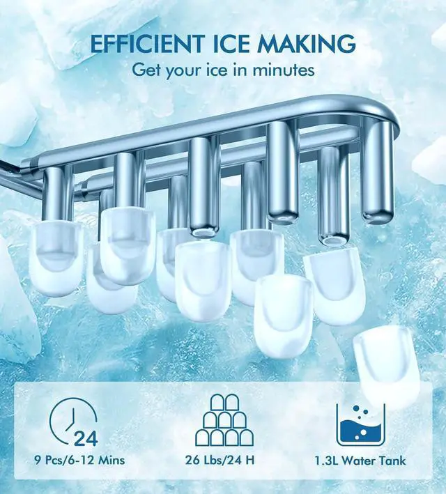 Alt view image 2 of 7 - Ice Maker Countertop - Portable Ice Machine Makes 26 lbs of Ice in 24 Hours, 9 Ice Cubes in 6 Minutes, Self-Cleaning - Compact Nugget Ice Maker with Scoop and Basket for Home, Kitchen, and RV (Black)