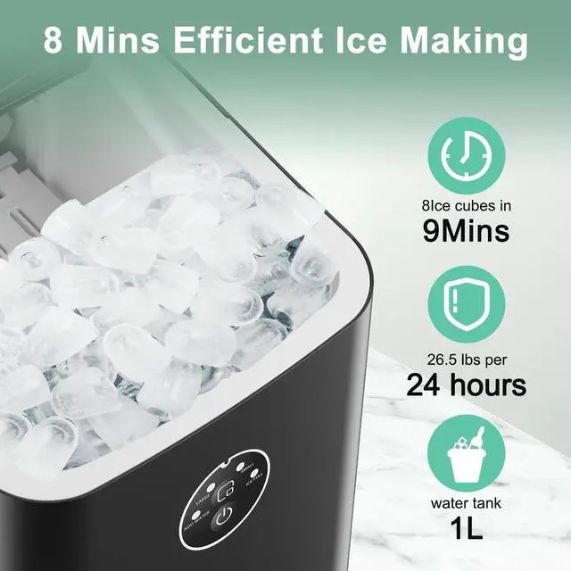 Alt view image 3 of 7 - Countertop Ice Maker 6-Minute Fast Bullet Ice, Portable Ice Machine, Automatic-Cleaning Suitable for Outdoor Camping Bar Party and Kitchen-Black