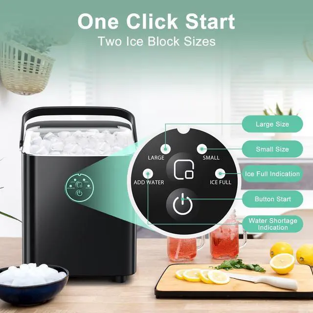 Alt view image 4 of 7 - Countertop Ice Maker 6-Minute Fast Bullet Ice, Portable Ice Machine, Automatic-Cleaning Suitable for Outdoor Camping Bar Party and Kitchen-Black