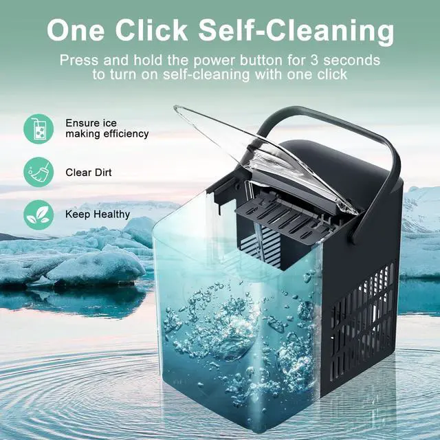 Alt view image 7 of 7 - Countertop Ice Maker 6-Minute Fast Bullet Ice, Portable Ice Machine, Automatic-Cleaning Suitable for Outdoor Camping Bar Party and Kitchen-Black