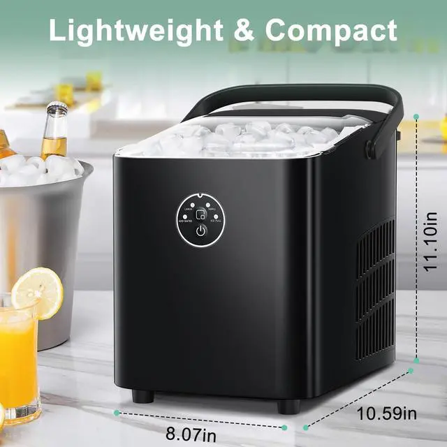 Alt view image 5 of 7 - Countertop Ice Maker 6-Minute Fast Bullet Ice, Portable Ice Machine, Automatic-Cleaning Suitable for Outdoor Camping Bar Party and Kitchen-Black