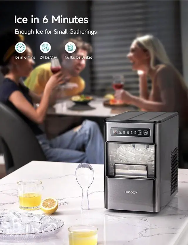 Alt view image 3 of 7 - Ice Maker Countertop,Ice in 6 Mins, 24 lbs/Day, Portable & Compact Gift with Self-Cleaning,for Apartment/Under Cabinet/Kitchen/Office/Camping/RV/Home Bar
