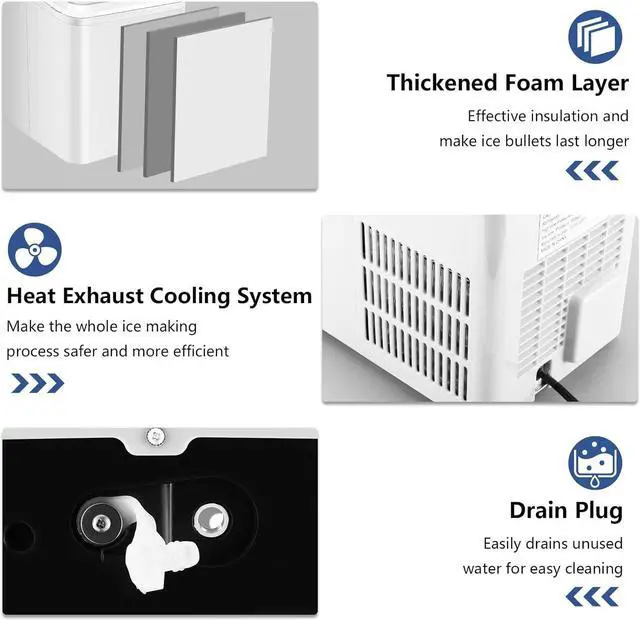 Alt view image 6 of 7 - Countertop Ice Maker, 9 Thick Bullet-Shaped Ice Ready in 6-9 Mins, 26.5 Lbs in 24Hrs, Portable Ice Maker Machine with Ice Scoop and Basket for Home/Kitchen/Party, White