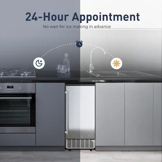 Alt view image 5 of 6 - Commercial Under Counter Ice Maker Machine - 80Lbs/day with 24lbs Ice Storage, Built-in Drain Pump/Automatic Cleaning/24 Hours Timer/Smart LCD Panel, Perfect for both Home and Commercial Use
