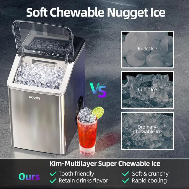 Alt view image 3 of 7 - Nugget Ice Maker Countertop, 40lbs/24H Tooth-Friendly Soft Chewable Pebble Ice Machine, Self-Cleaning with Drainpipe, Crushed Pellet Ice Makers for Home Kitchen Party, Stainless Steel