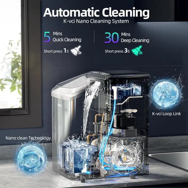 Alt view image 4 of 7 - Nugget Ice Maker Countertop, 40lbs/24H Tooth-Friendly Soft Chewable Pebble Ice Machine, Self-Cleaning with Drainpipe, Crushed Pellet Ice Makers for Home Kitchen Party, Stainless Steel