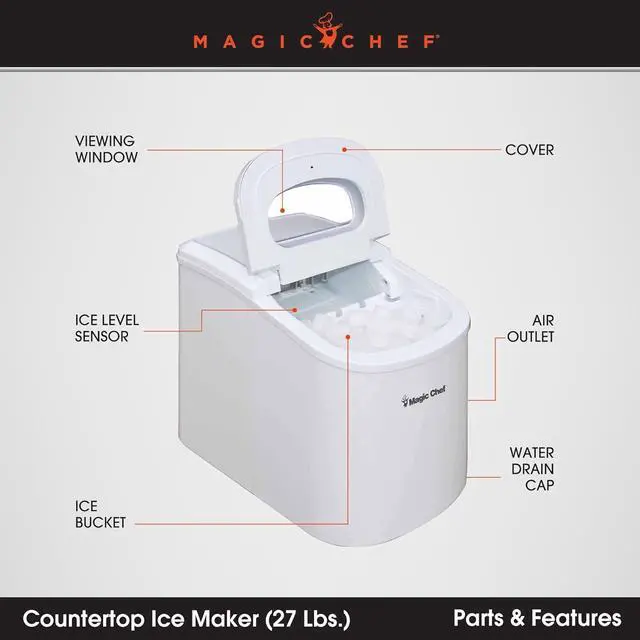 Alt view image 5 of 7 - Magic Chef Portable Countertop Ice Maker, Small Ice Maker for Kitchen or Home Bar, Tabletop Ice Maker for Entertaining, 27-Pound Capacity, White
