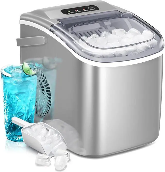 Main image of Ice Makers Countertop,Portable Ice Maker Machine with Handle,Self-Cleaning Ice Maker, 26Lbs/24H, 9 Ice Cubes Ready in 8 Mins, for Home/Office/Kitchen(Grey)