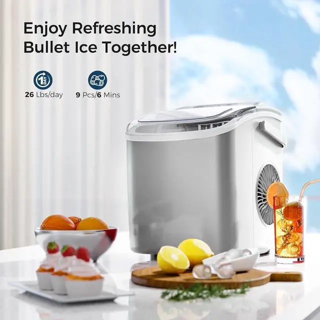 Alt view image 2 of 7 - Ice Makers Countertop,Portable Ice Maker Machine with Handle,Self-Cleaning Ice Maker, 26Lbs/24H, 9 Ice Cubes Ready in 8 Mins, for Home/Office/Kitchen(Grey)
