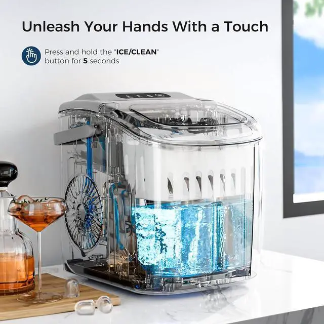Alt view image 4 of 7 - Ice Makers Countertop,Portable Ice Maker Machine with Handle,Self-Cleaning Ice Maker, 26Lbs/24H, 9 Ice Cubes Ready in 8 Mins, for Home/Office/Kitchen(Grey)