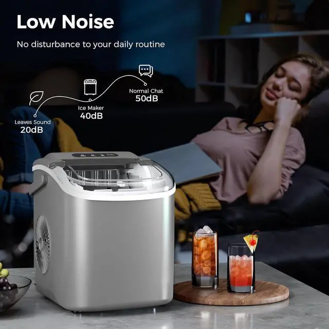 Alt view image 6 of 7 - Ice Makers Countertop,Portable Ice Maker Machine with Handle,Self-Cleaning Ice Maker, 26Lbs/24H, 9 Ice Cubes Ready in 8 Mins, for Home/Office/Kitchen(Grey)