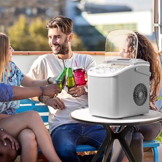Alt view image 7 of 7 - Ice Makers Countertop,Portable Ice Maker Machine with Handle,Self-Cleaning Ice Maker, 26Lbs/24H, 9 Ice Cubes Ready in 8 Mins, for Home/Office/Kitchen(Grey)