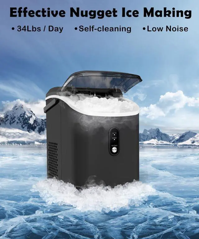 Alt view image 3 of 7 - Nugget Ice Maker Countertop, Chewable Pebble Ice 34Lbs Per Day, Crunchy Pellet Ice Cubes Maker Machine with Self Cleaning, Compact Portable Design for Home/Kitchen/RV/Office