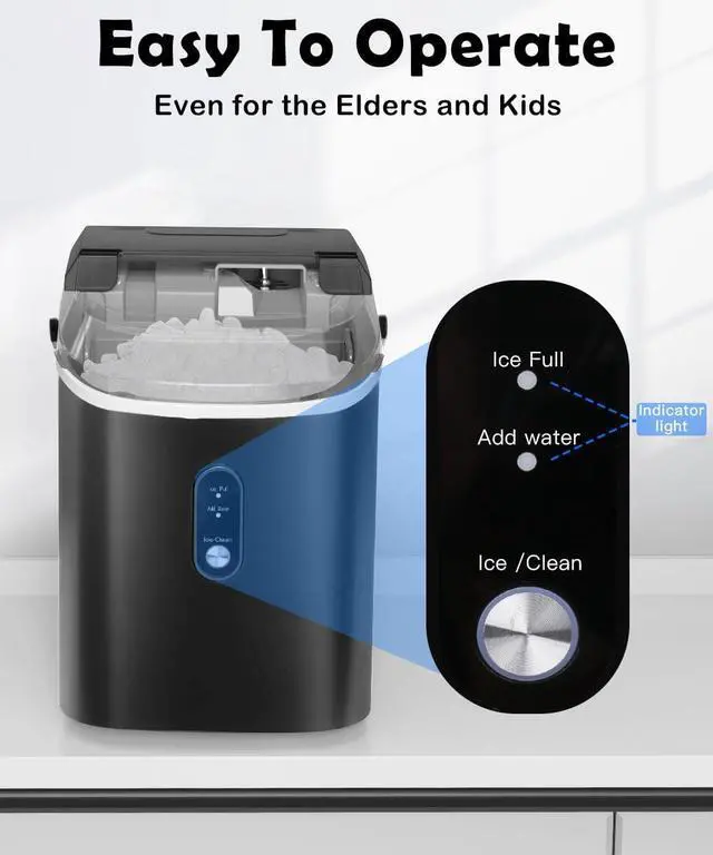 Alt view image 5 of 7 - Nugget Ice Maker Countertop, Chewable Pebble Ice 34Lbs Per Day, Crunchy Pellet Ice Cubes Maker Machine with Self Cleaning, Compact Portable Design for Home/Kitchen/RV/Office